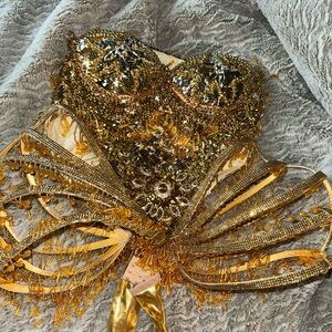 Gold Strapless Beaded Dress